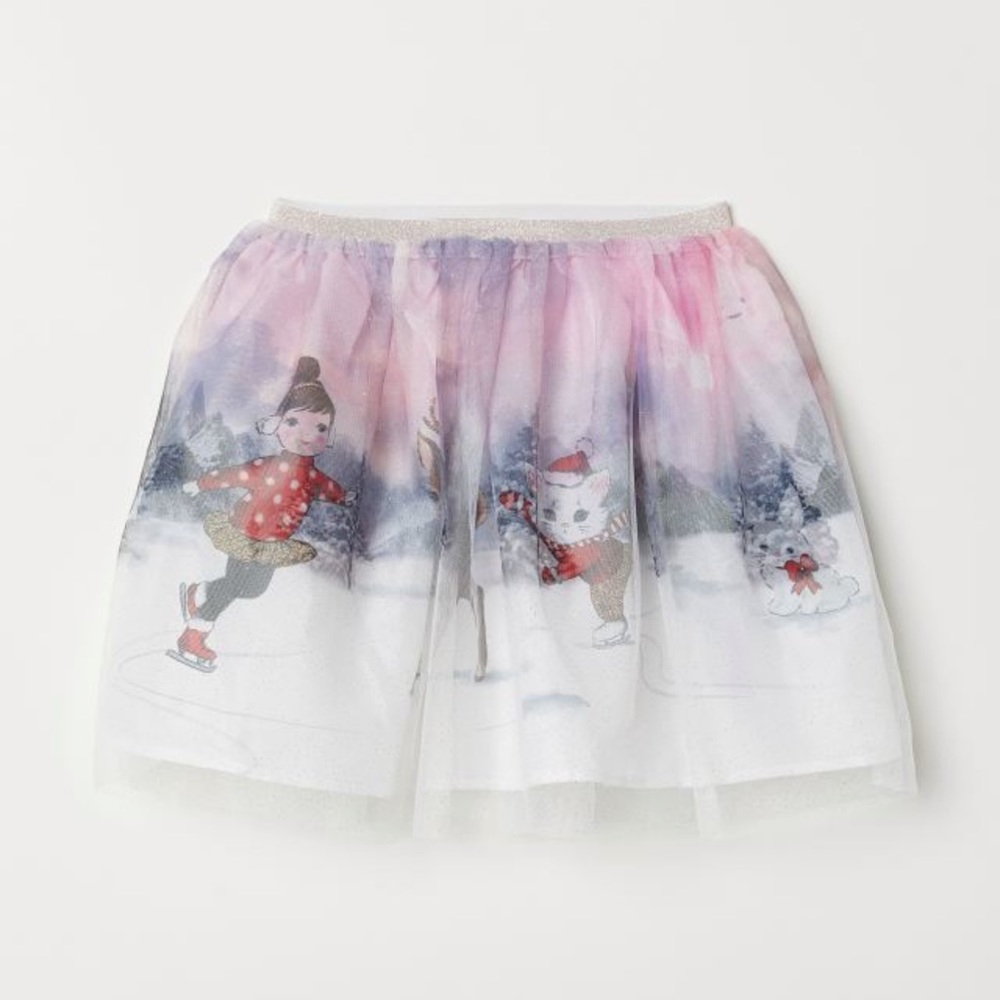 🍭H&M tulle skirt, print winter motif, glittery elastic waistband, girls 4-6y